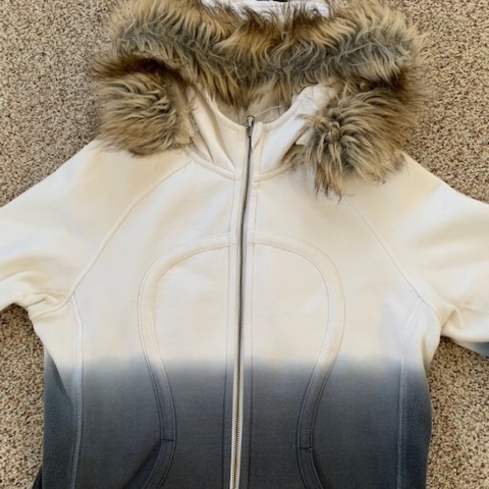 LULULEMON Dip Dye SCUBA Zip Up Hoodie - Size 12 with removable faux fur trim